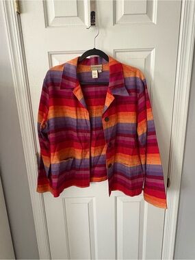Coldwater Creek Multicolor Striped Button Jacket in Red, Orange, Purple